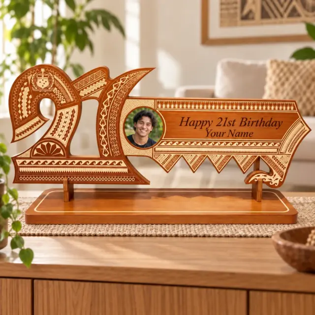 21st Wooden Key Brown Shade Island Design On Stand With Samoan Sila