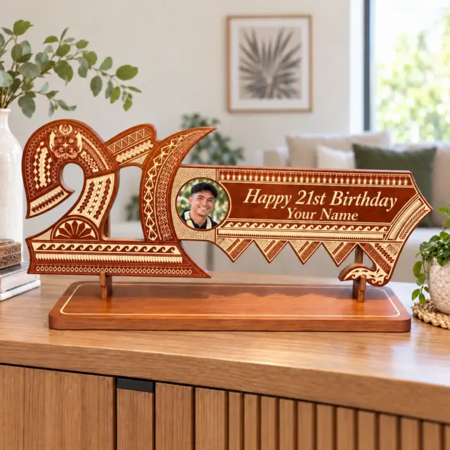 21st Wooden Key Brown Shade Island Design On Stand With Tongan Sila