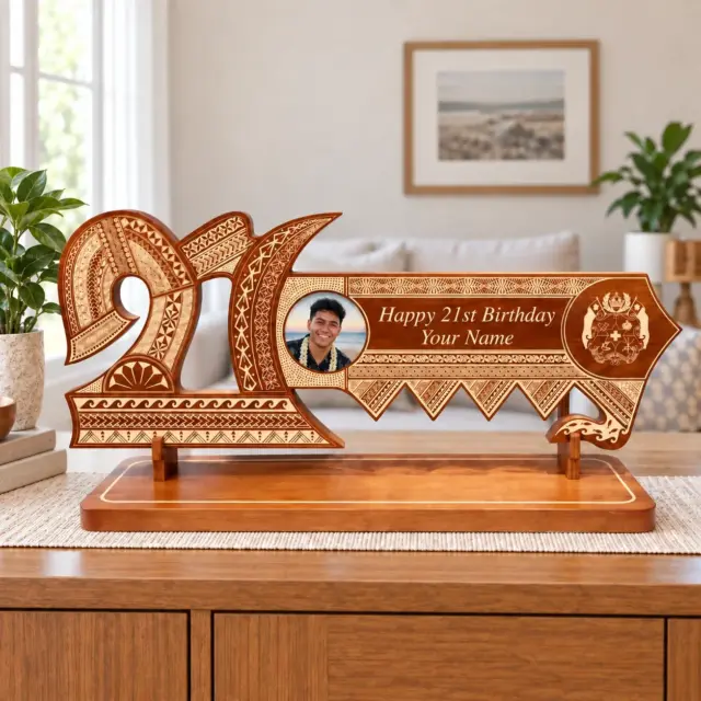 21st Wooden Key Brown Shade Island Design On Stand With Tongan Sila
