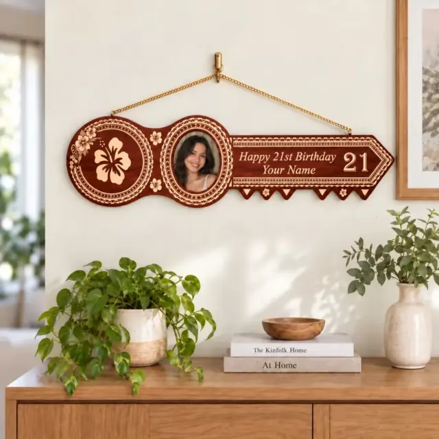 21st Wooden Key Brown Shade Island Design With Hibiscus Flower – Design SJ2457