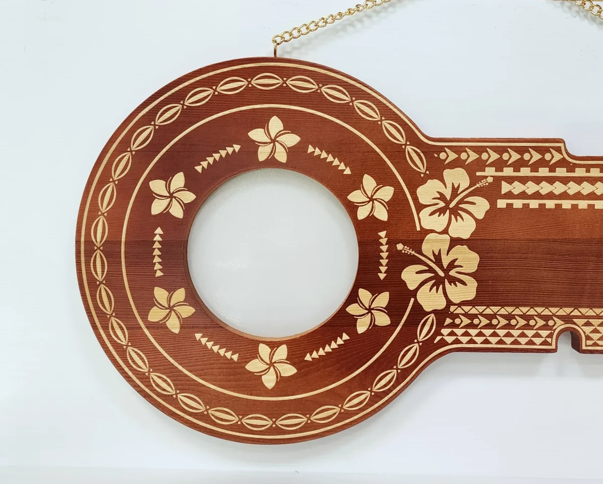 21st Wooden Key Brown Shade Island Design With Polynesian Design and Hibiscus Flower - Design SJ2485