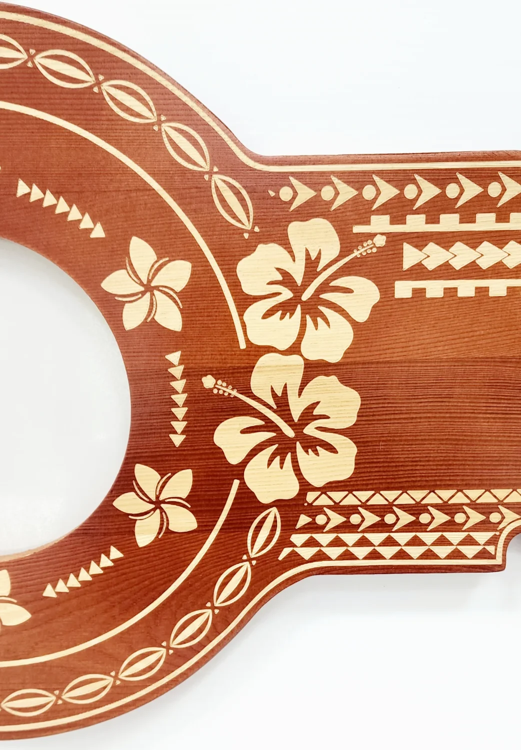 21st Wooden Key Brown Shade Island Design With Polynesian Design and Hibiscus Flower - Design SJ2485