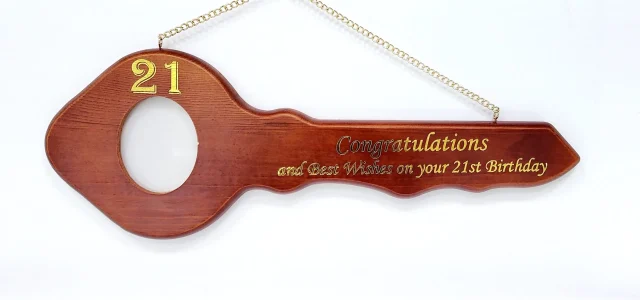 21st Wooden Key with Gold Foil Printing - SJ2422