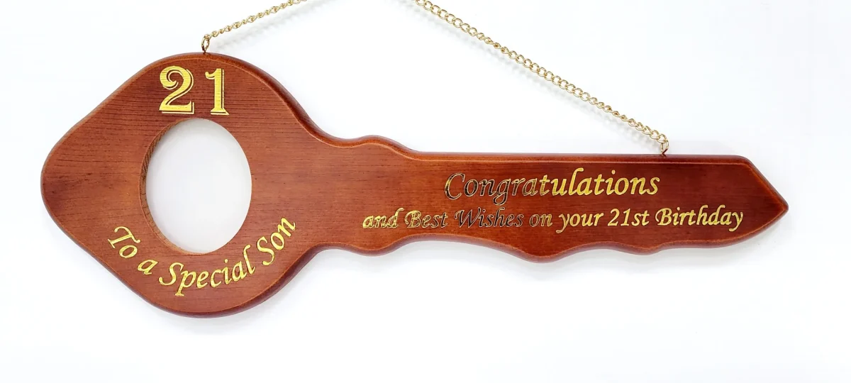 21st Wooden Key with Gold Foil Printing "To a Special Son" - SJ2421