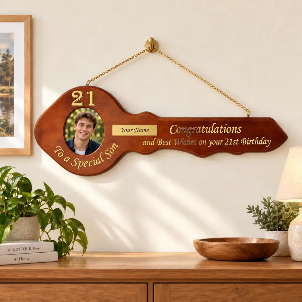 21st Wooden Key with Gold Foil Printing "To a Special Son" - SJ2421