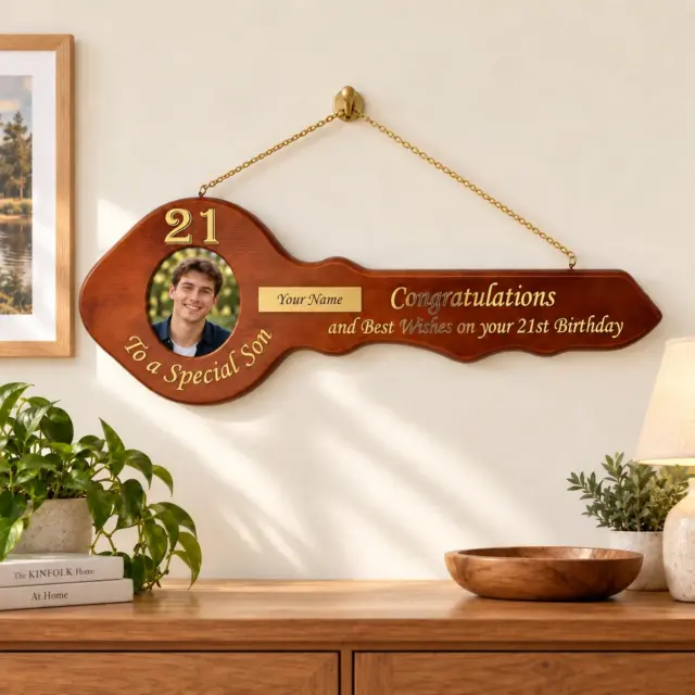 21st Wooden Key with Gold Foil Printing "To a Special Son" - SJ2421