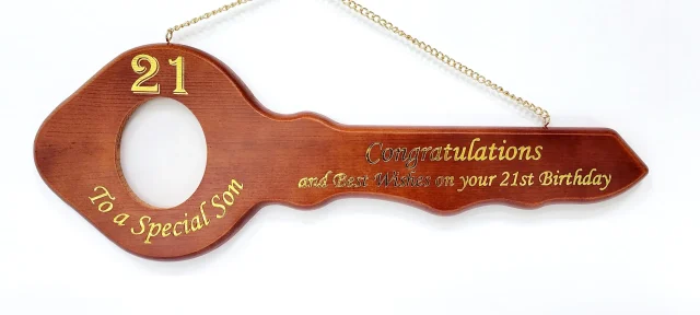 21st Wooden Key with Gold Foil Printing "To a Special Son" - SJ2421