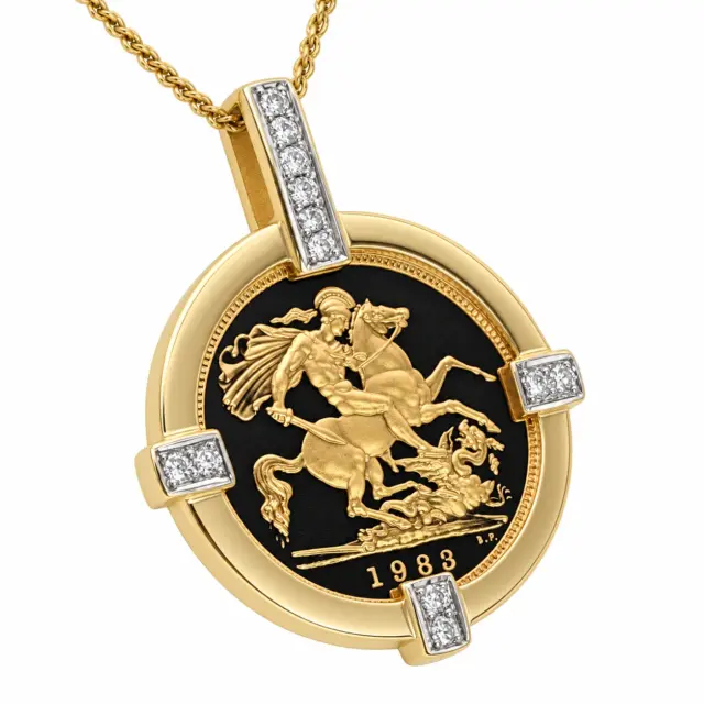 22ct Gold 1983 Elizabeth II Half Sovereign Coin Set in 0.17ct Diamond 9ct Gold Mount