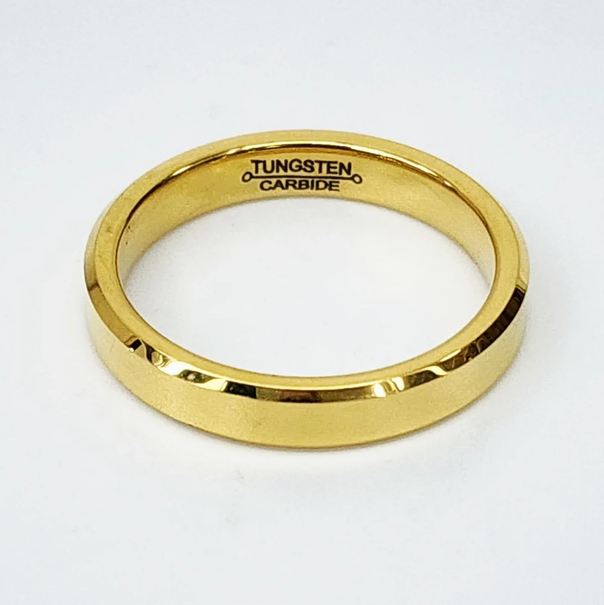 4mm Wide Gold Plated Tungsten Carbide Ring with Beveled Edge & Comfort Fit Band - TC01