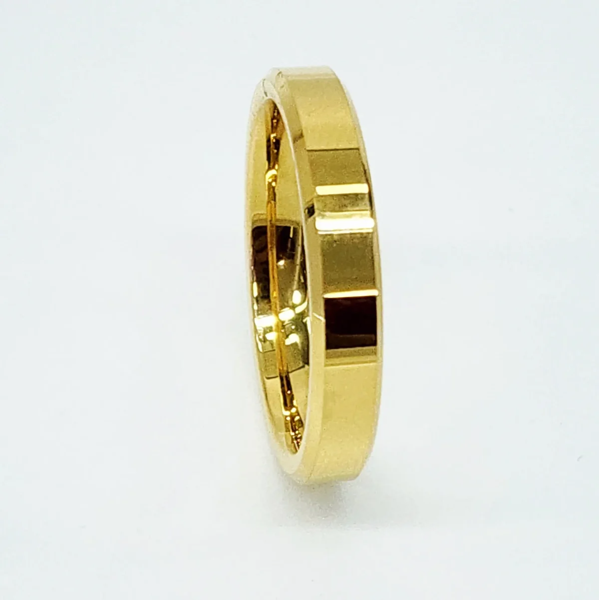 4mm Wide Gold Plated Tungsten Carbide Ring with Beveled Edge & Comfort Fit Band - TC01
