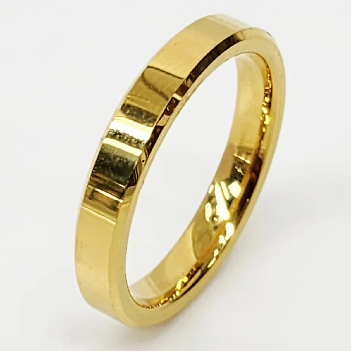 4mm Wide Gold Plated Tungsten Carbide Ring with Beveled Edge & Comfort Fit Band - TC01