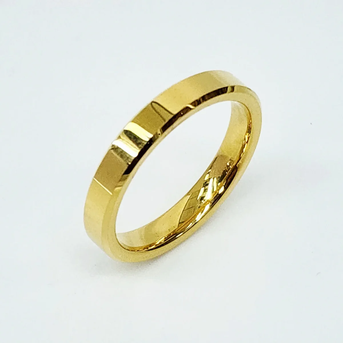 4mm Wide Gold Plated Tungsten Carbide Ring with Beveled Edge & Comfort Fit Band - TC01