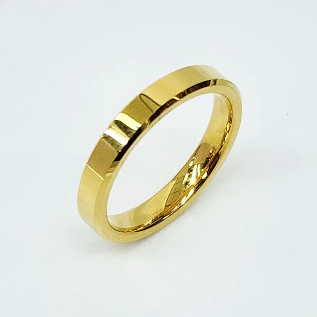 4mm Wide Gold Plated Tungsten Carbide Ring with Beveled Edge & Comfort Fit Band - TC01