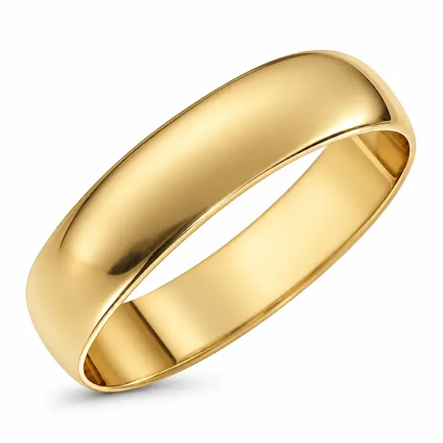 5.00mm Wide Half Round High Polished Plain Wedding Band 9ct Yellow Gold