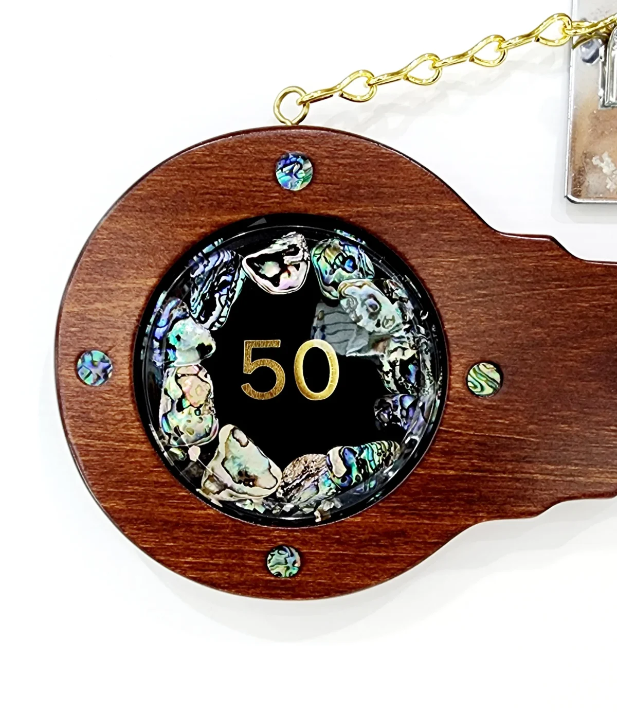 50th Wooden Key with "50" Paua Shell Disk Insert