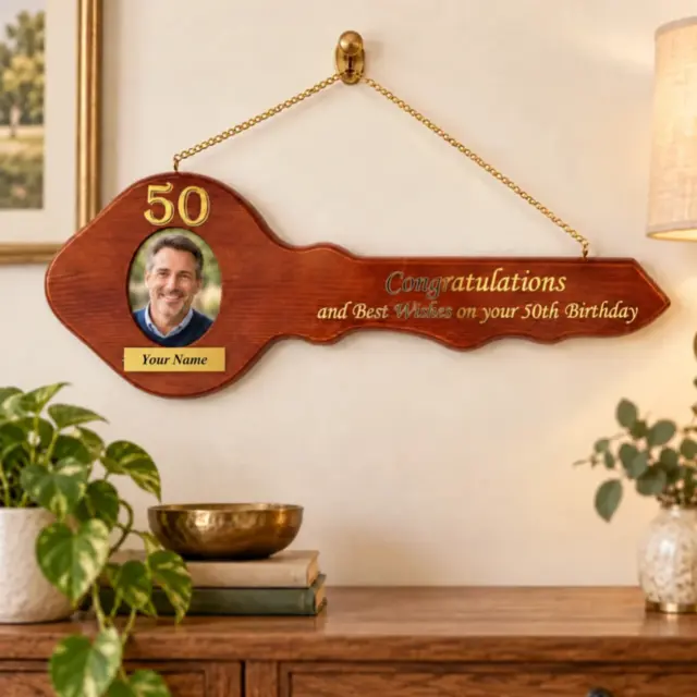 50th Wooden Key with Gold Foil Printing - SJ2423