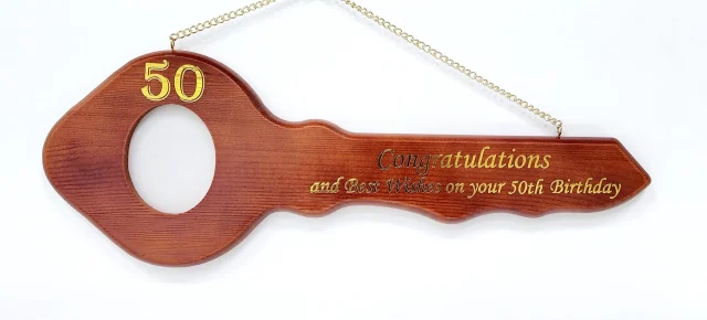 50th Wooden Key with Gold Foil Printing - SJ2423