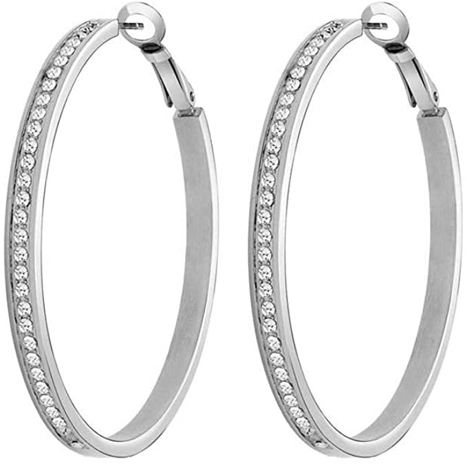 Guess Stainless Steel Rhodium Plated Swarovski Crystal Pave Earrings - UBE28094