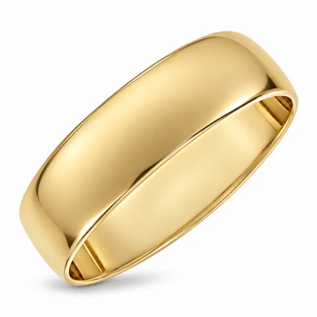 6.00mm Wide Half Round High Polished Plain Wedding Band 9ct Yellow Gold