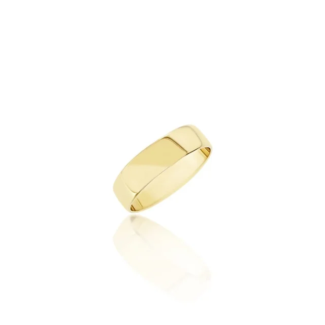 6.00mm Wide Half Round High Polished Plain Wedding Band 9ct Yellow Gold