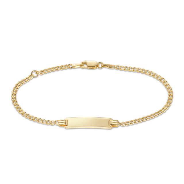 9ct Yellow Gold Diamond Cut Concave Curb Link Kids ID Bracelet 16cm Long