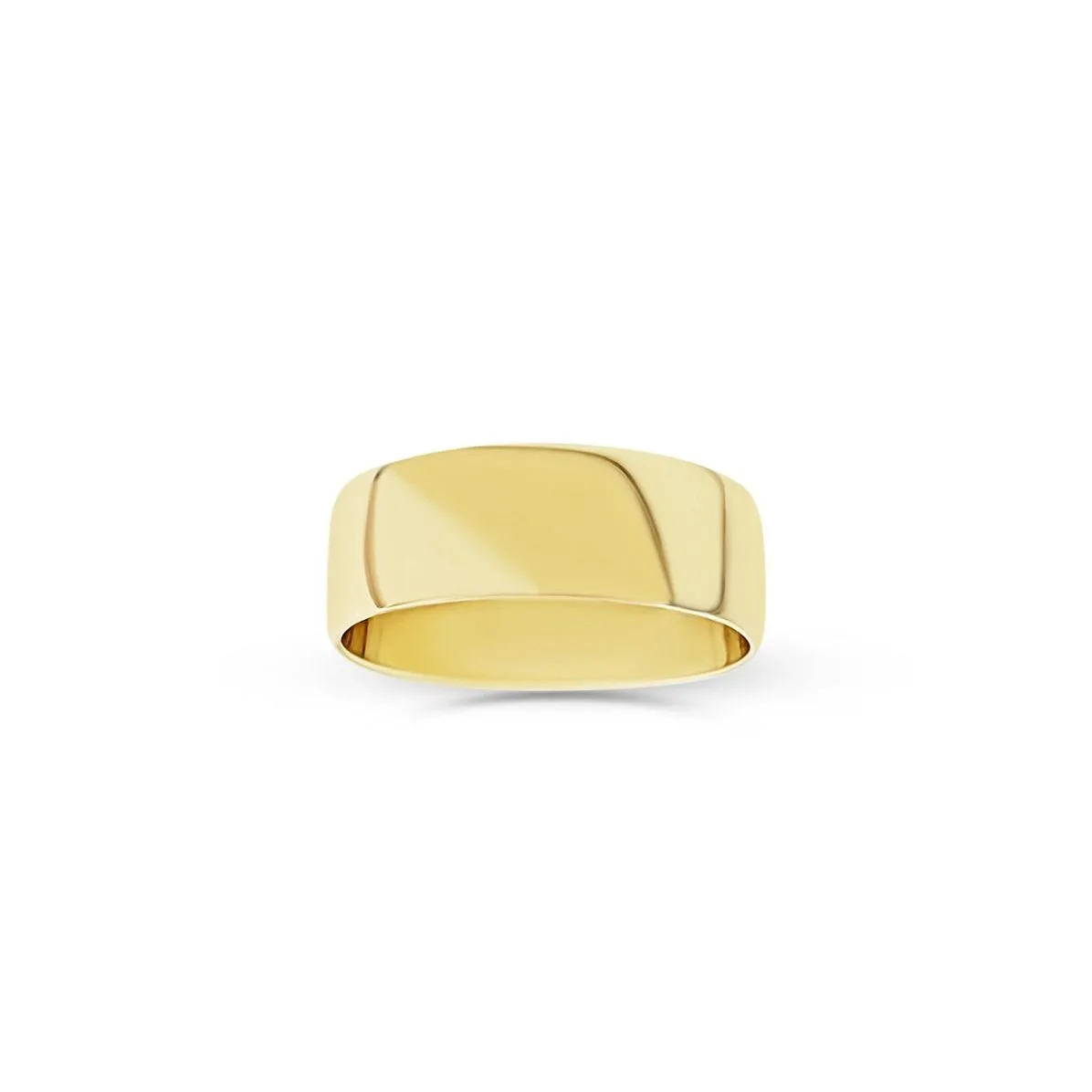 8.00mm Wide Half Round High Polished Plain Wedding Band 9ct Yellow Gold