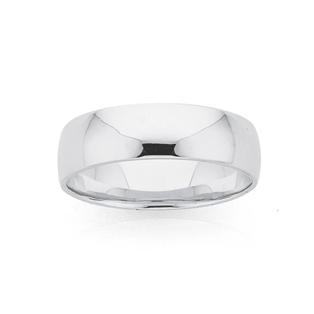 6mm Half Round Sterling Silver Plain Wedding Band