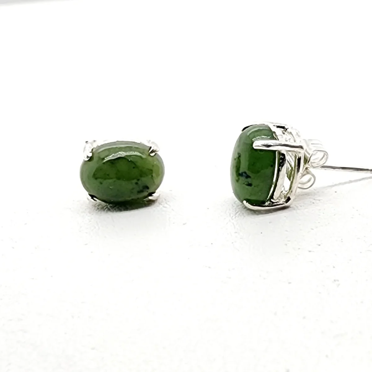 6mm x 8mm Oval NZ Greenstone Stud Earrings - GES60.19