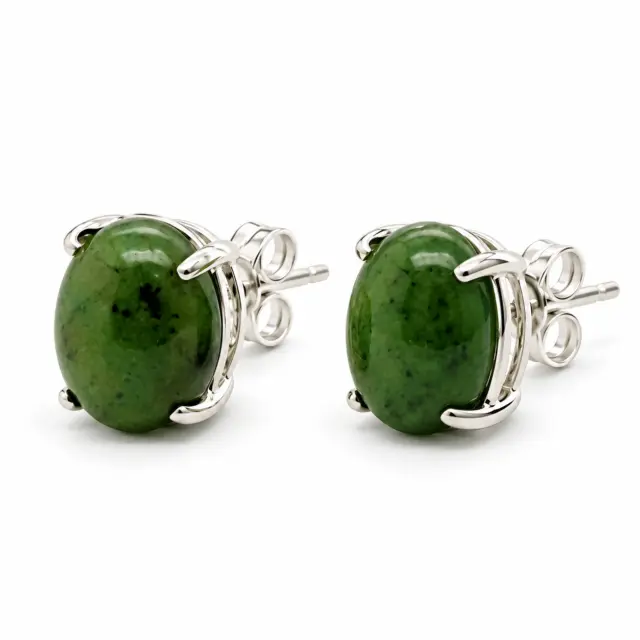 6mm x 8mm Oval NZ Greenstone Stud Earrings - GES60.19