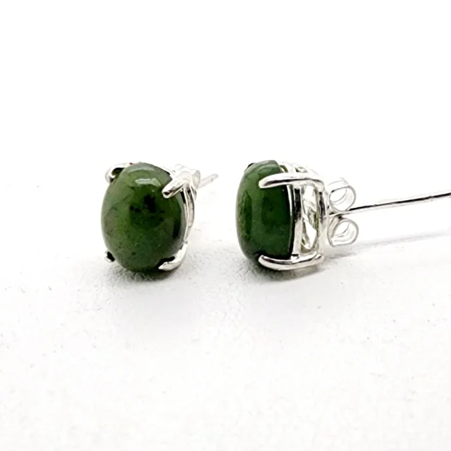 6mm x 8mm Oval NZ Greenstone Stud Earrings - GES60.19