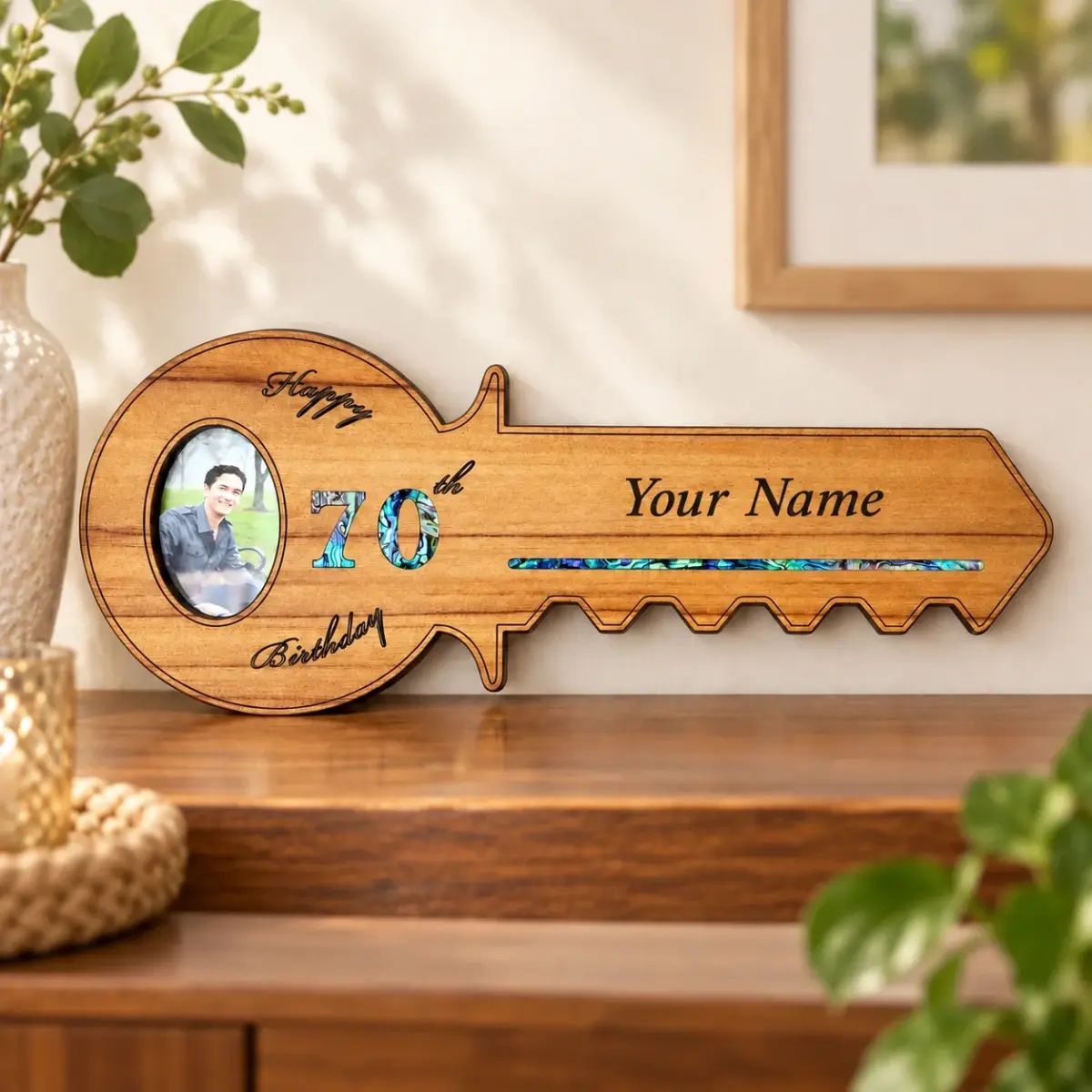 70th Key with Paua Inlay & Oval Picture Frame