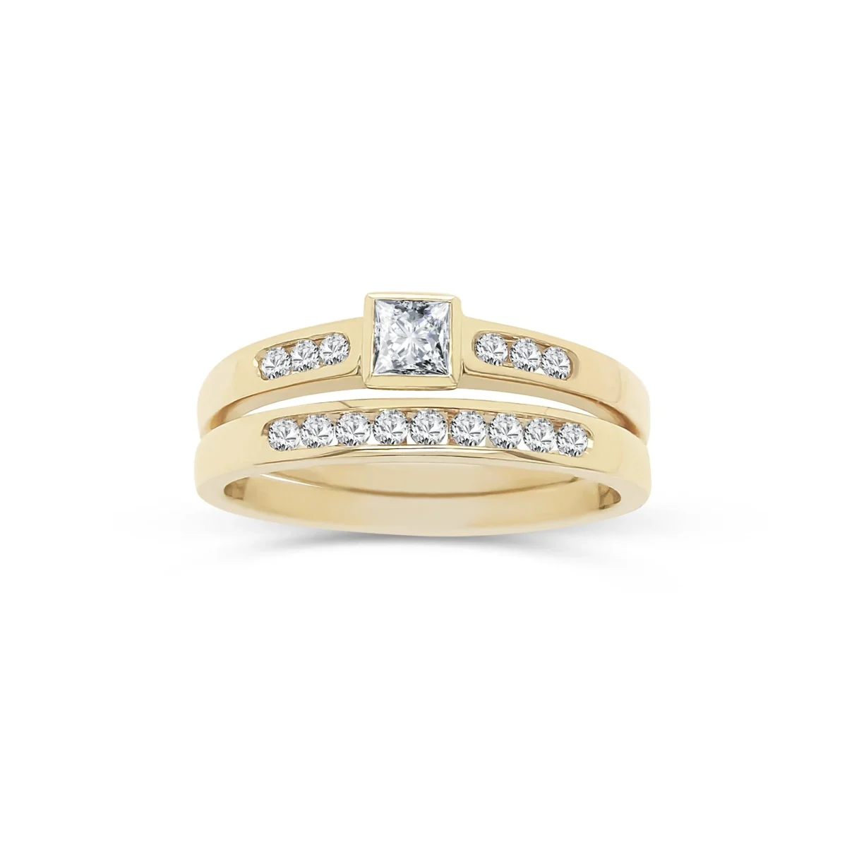 9ct Yellow Gold Ladies 2 Piece Cubic Zirconia Rub-Over Setting Ring