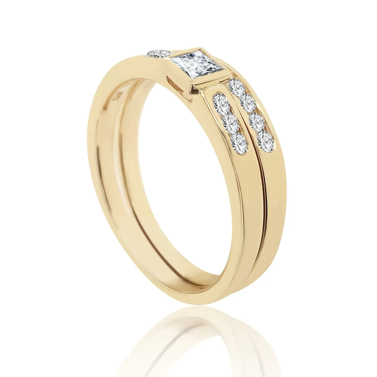 9ct Yellow Gold Ladies 2 Piece Cubic Zirconia Rub-Over Setting Ring