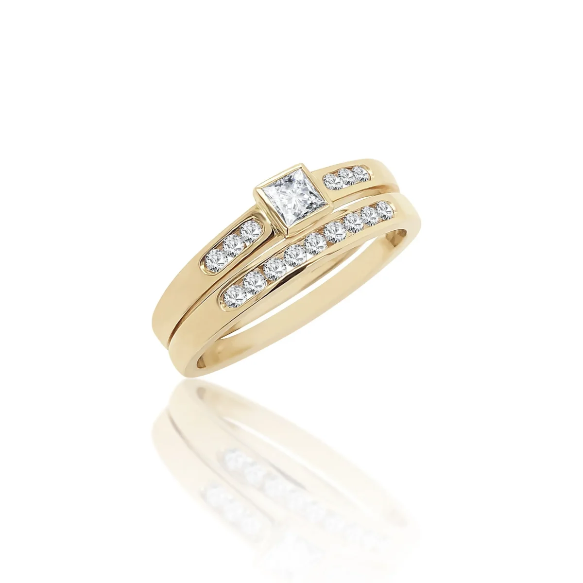9ct Yellow Gold Ladies 2 Piece Cubic Zirconia Rub-Over Setting Ring