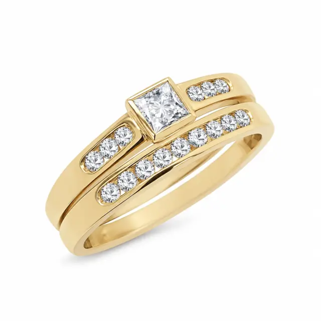 9ct Yellow Gold Ladies 2 Piece Cubic Zirconia Rub-Over Setting Ring
