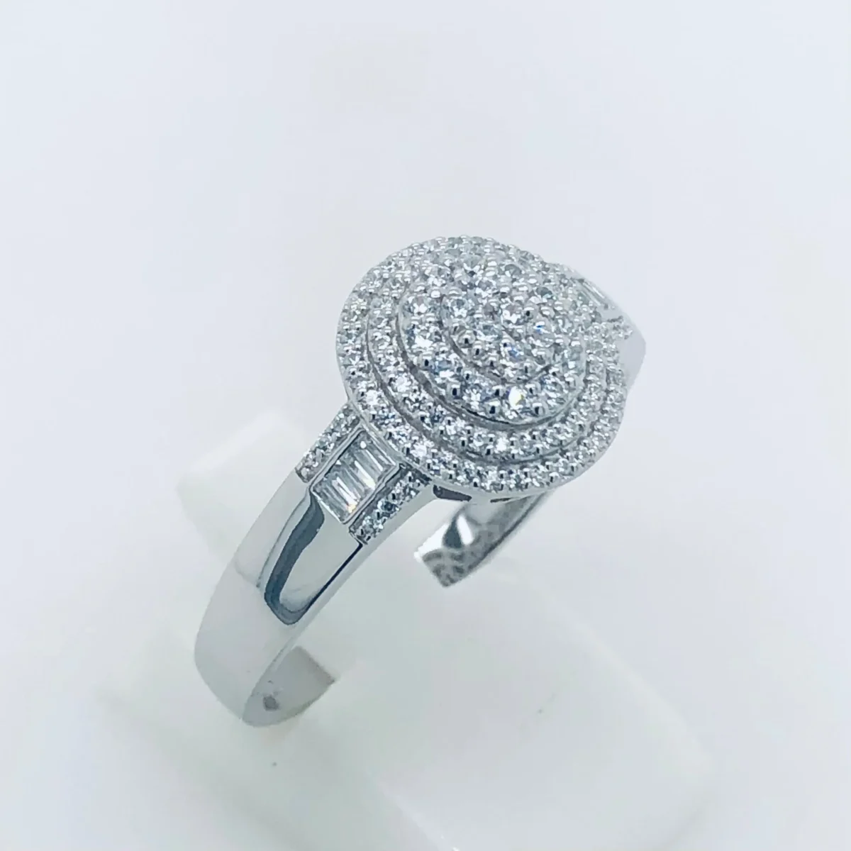 Sterling Silver Cocktail Cluster Ring With Cubic Zirconia Setting