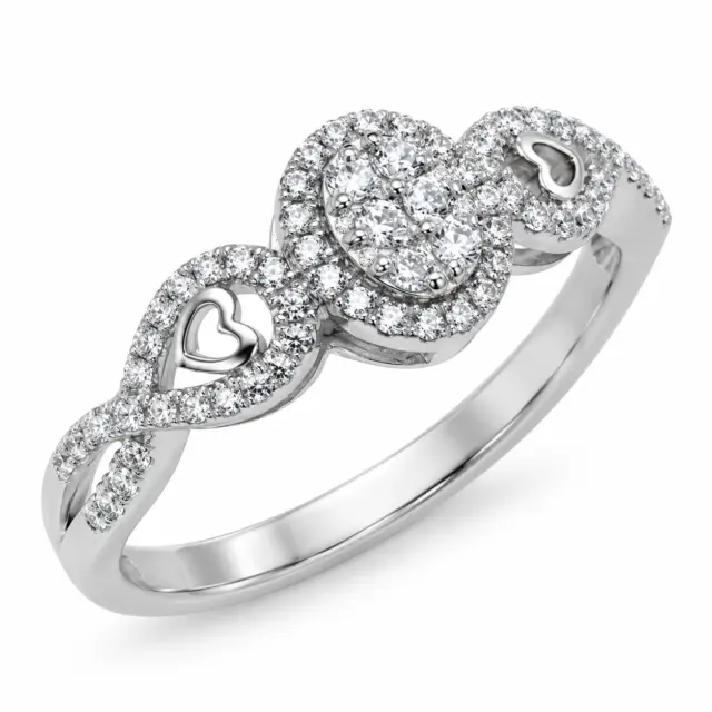 Sterling Silver Cluster Ring With Cubic Zirconia Setting and Crossover Band