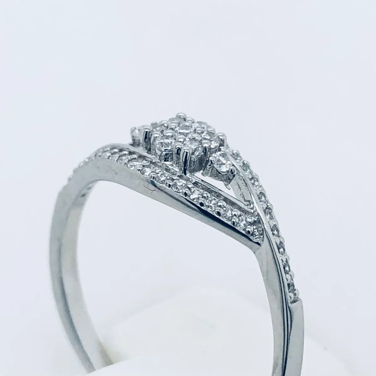 Sterling Silver Crossover Ring With Cubic Zirconia Setting