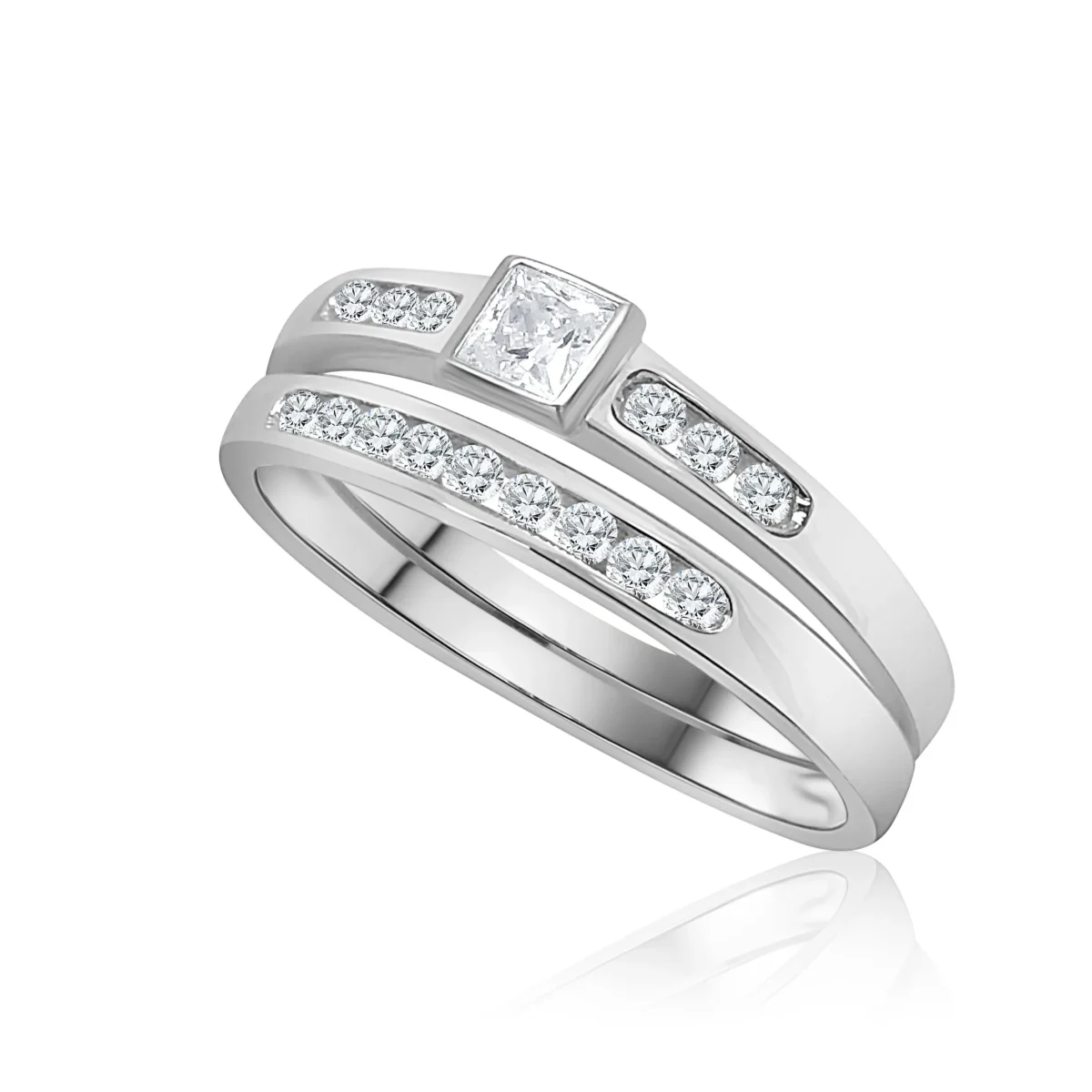 Sterling Silver Ladies 2 Piece Cubic Zirconia Rub-Over Setting Ring