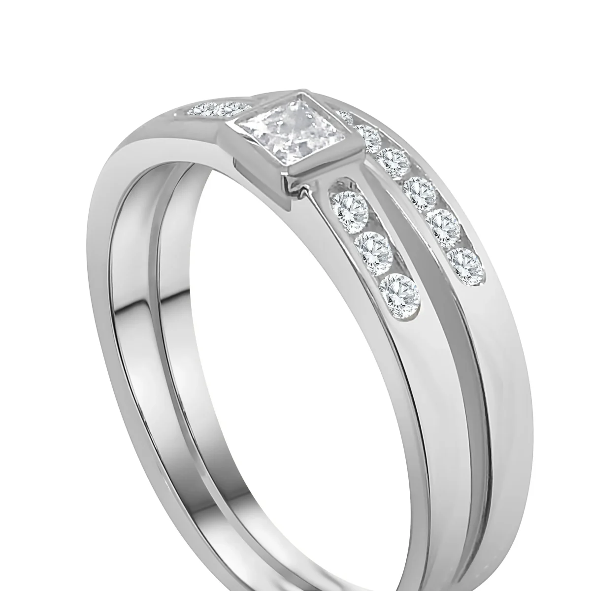 Sterling Silver Ladies 2 Piece Cubic Zirconia Rub-Over Setting Ring
