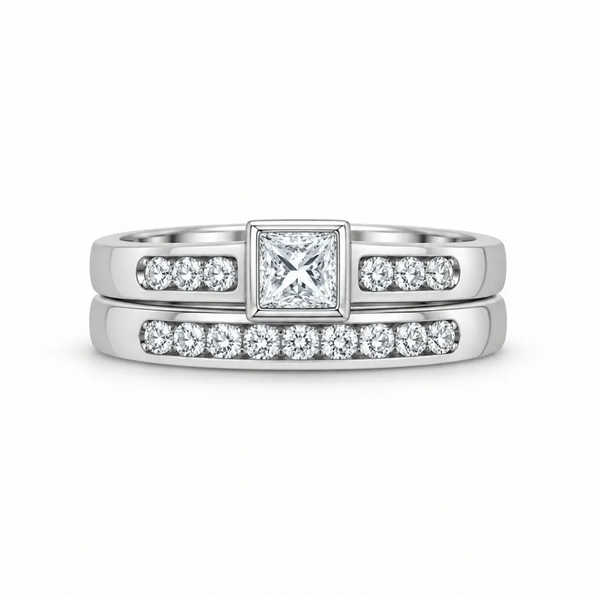 Sterling Silver Ladies 2 Piece Cubic Zirconia Rub-Over Setting Ring