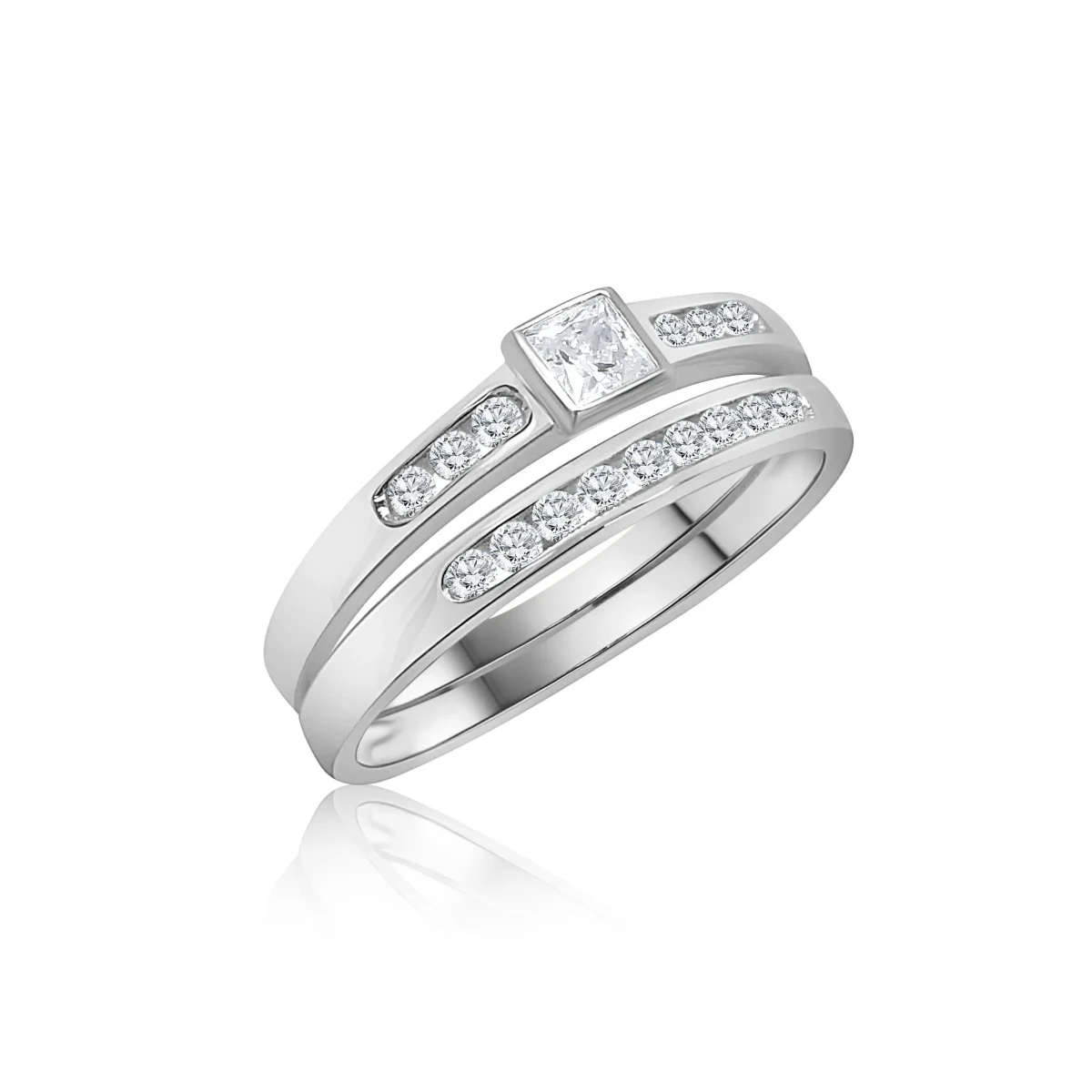 Sterling Silver Ladies 2 Piece Cubic Zirconia Rub-Over Setting Ring