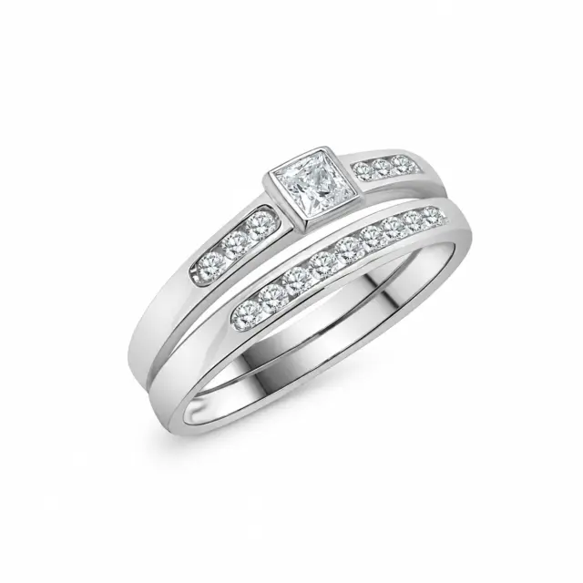 Sterling Silver Ladies 2 Piece Cubic Zirconia Rub-Over Setting Ring