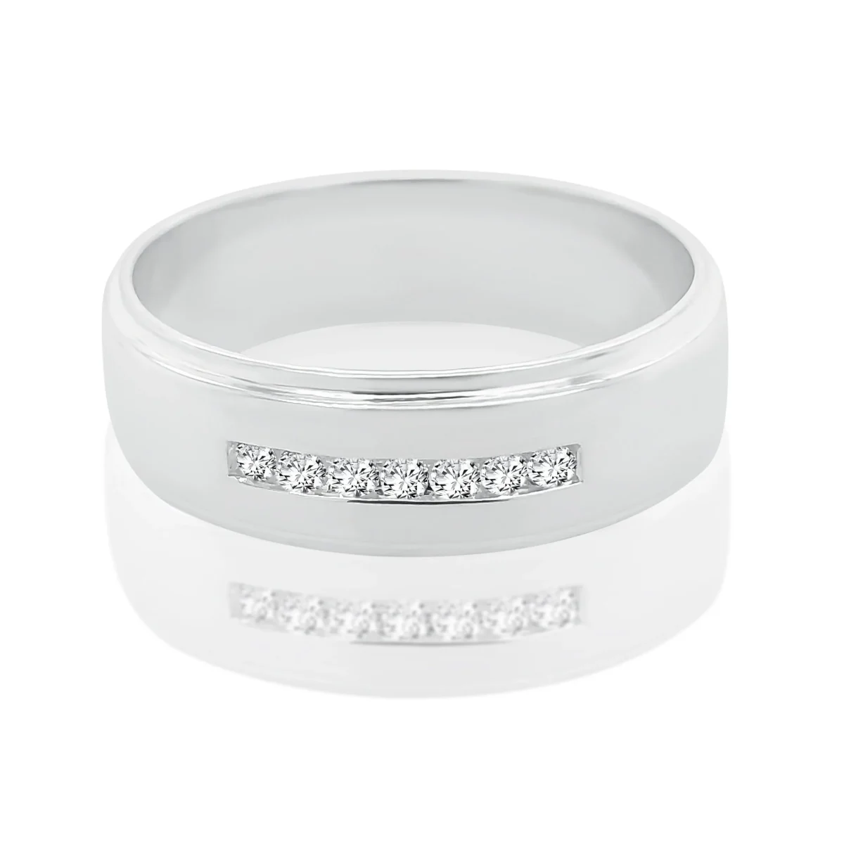 Sterling Silver Men's Channel Setting Cubic Zirconia 7mm Wide Wedding Band Ring