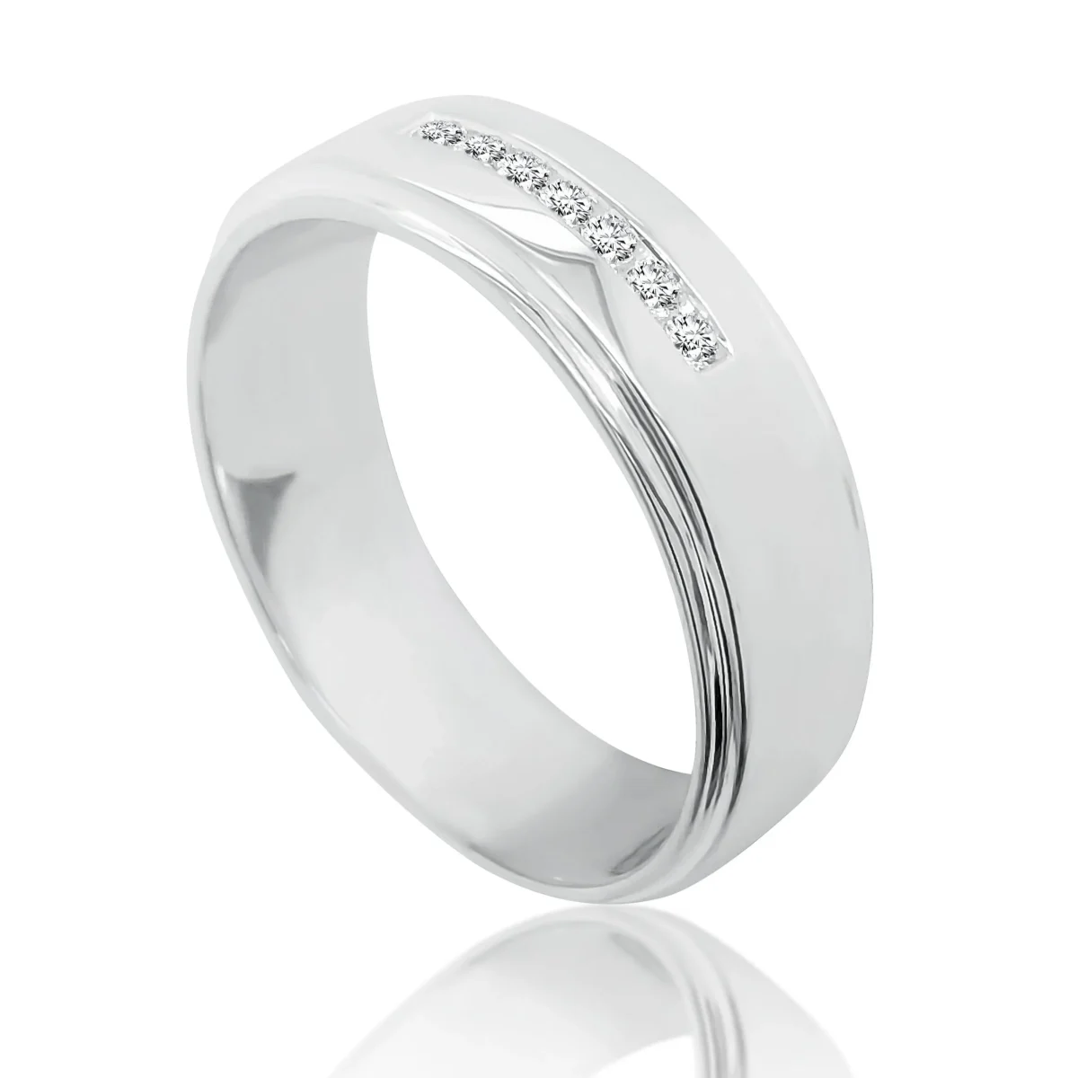 Sterling Silver Men's Channel Setting Cubic Zirconia 7mm Wide Wedding Band Ring