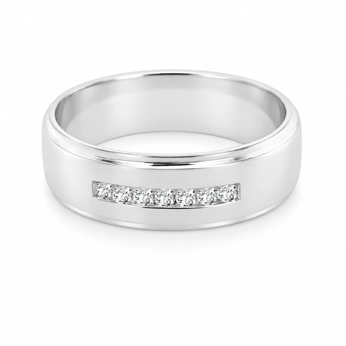 Sterling Silver Men's Channel Setting Cubic Zirconia 7mm Wide Wedding Band Ring