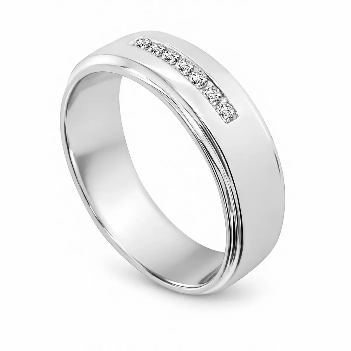 Sterling Silver Men's Channel Setting Cubic Zirconia 7mm Wide Wedding Band Ring