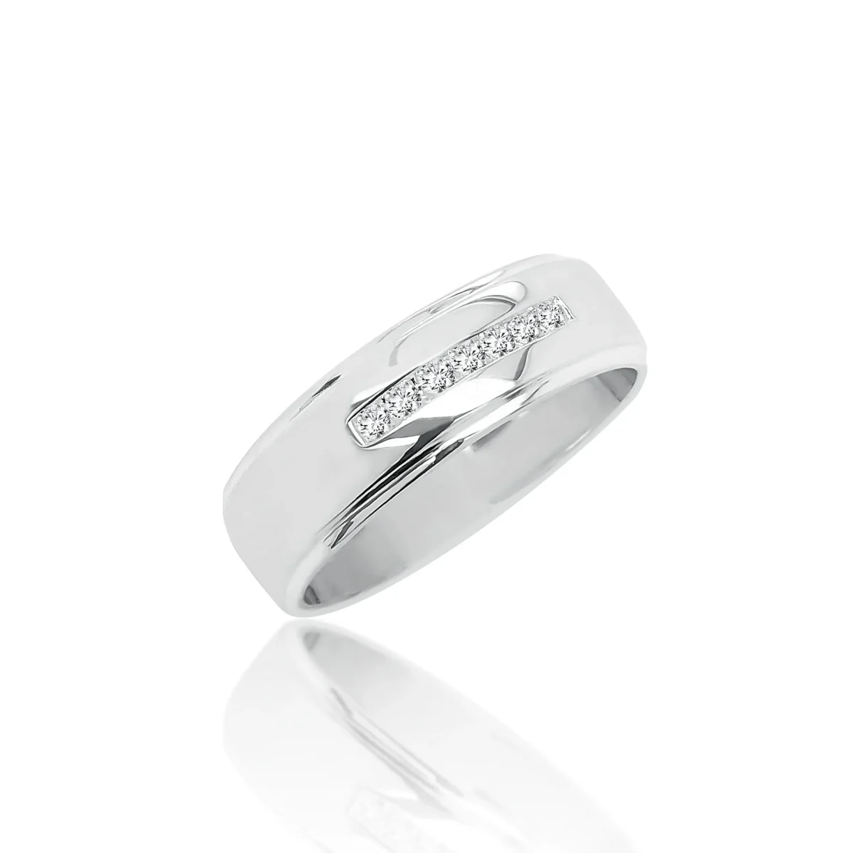 Sterling Silver Men's Channel Setting Cubic Zirconia 7mm Wide Wedding Band Ring