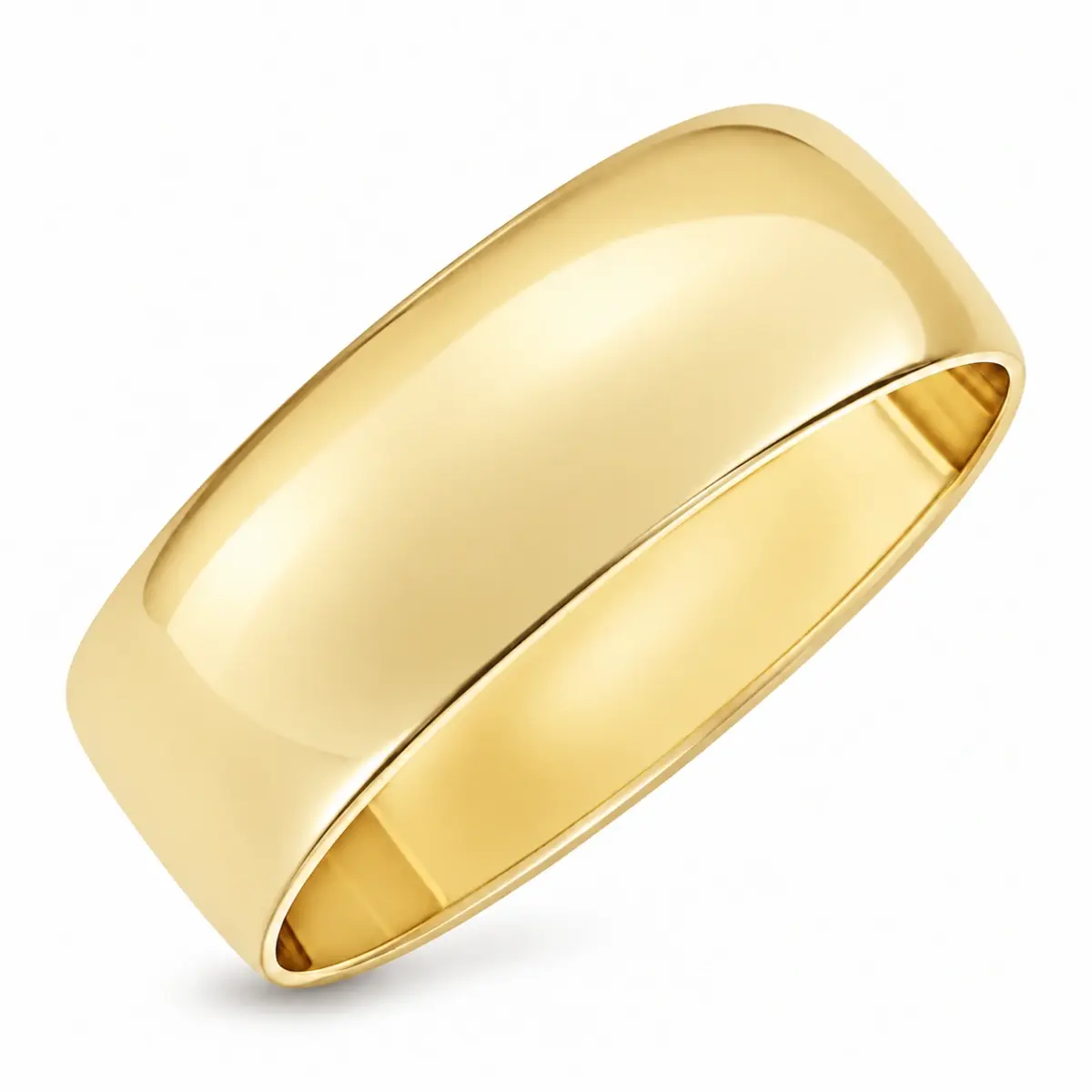 8.00mm Wide Half Round High Polished Plain Wedding Band 9ct Yellow Gold