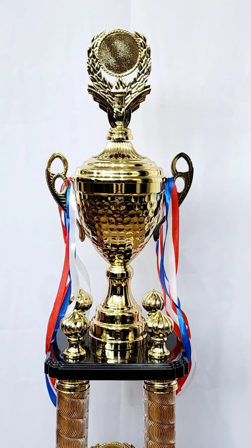 82cm Towering Tournament Champions 4 Column Trophy Gold Colour Theme